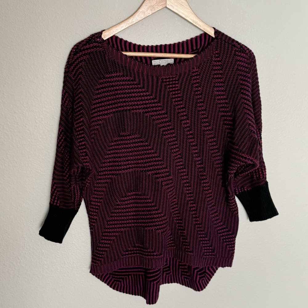 Dana Buchman Womens Textured‎ Knit Sweater Size PM Geometric Grunge 90s Career